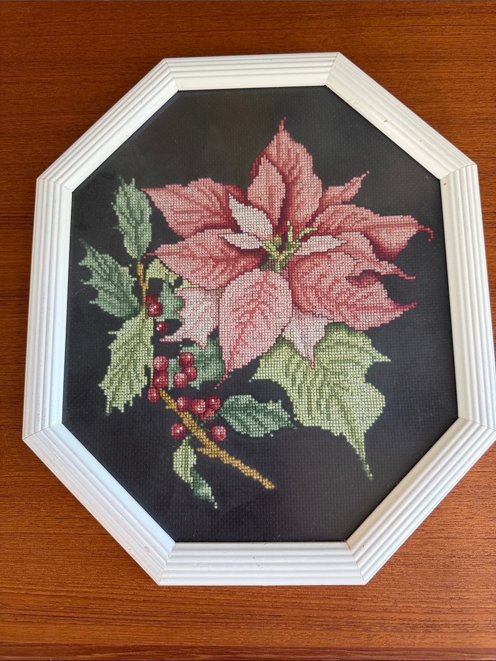 Christmas Traditions Poinsettia Counted Cross Stitch Kit completed framed
